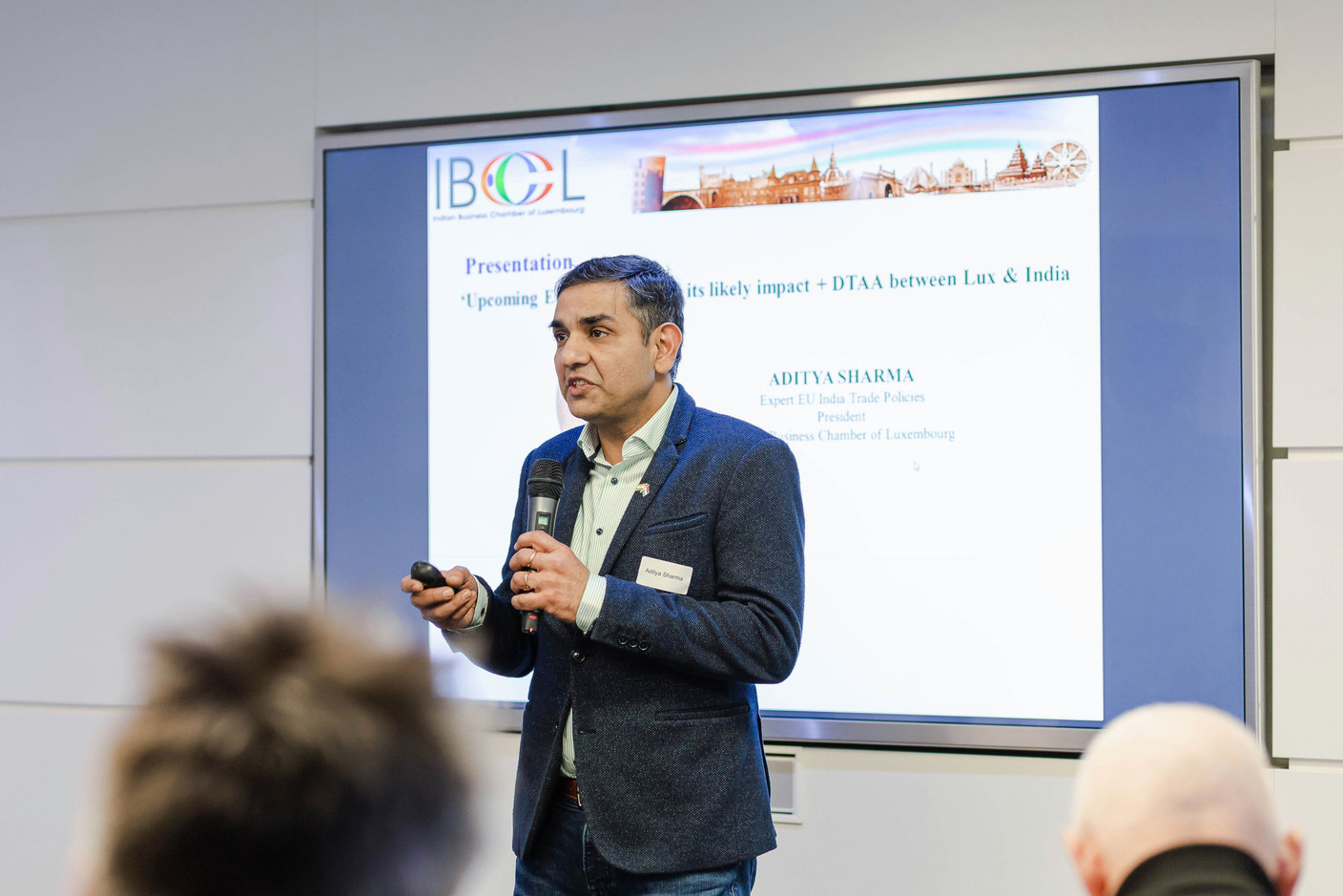 Aditya Sharma, president of the Indian Business Chamber of Luxembourg (IBCL), speaking at the India-Luxembourg cross-border financing event on 24 January 2024. Photo: Marcela Hernoux / IBCL