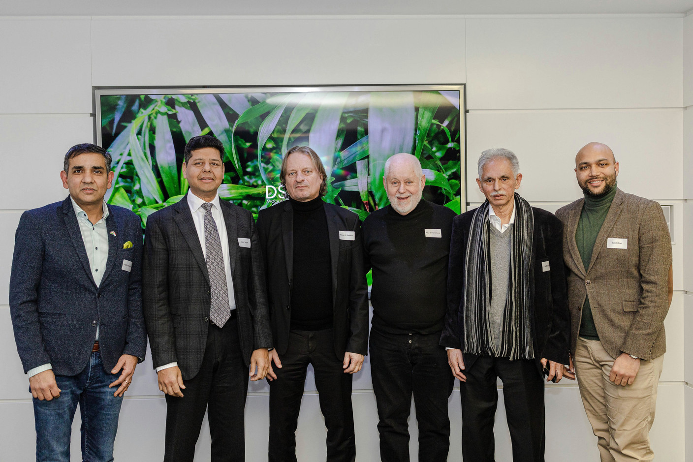 Aditya Sharma, IBCL; Vijay Goyal, ArcelorMittal; Mario Di Stefano, DSM Avocats à la Cour; Paul Schonenberg, Amcham Luxembourg; Sudhir Kumar Kohli; and Sahil Goel, Post Luxembourg, during the India-Luxembourg cross-border financing event, 24 January 2024.  Photo: Marcela Hernoux / IBCL