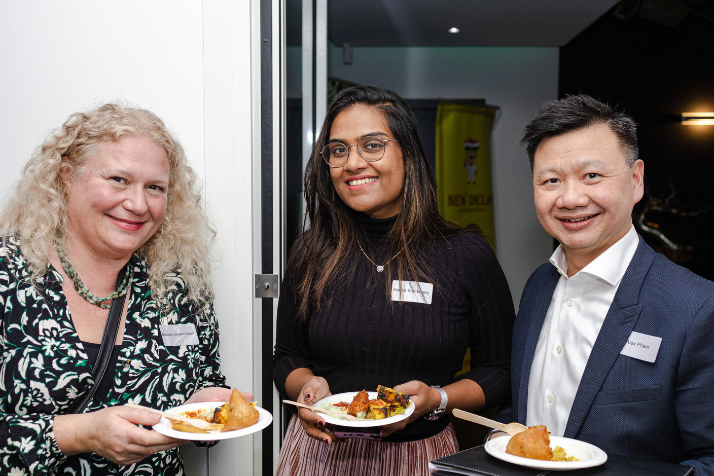 Michèle Jensen-Carlen, Harika Sombhatla and Alex Pham during the networking session at the the India-Luxembourg cross-border financing event, 24 January 2024. Photo: Marcela Hernoux / IBCL