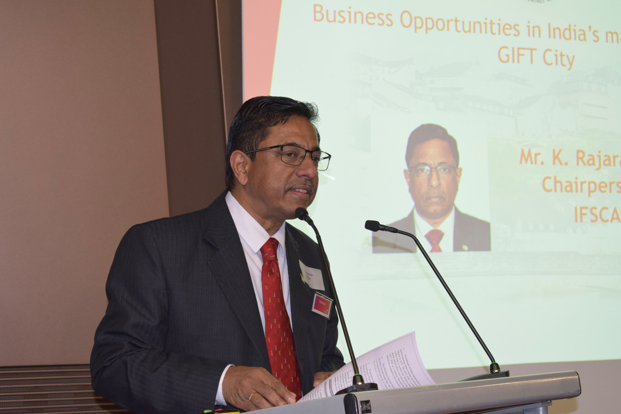 The financial services centre at Gift City in Gujarat, India, is an “opportunity for global investors to come in and participate in the India growth story,” K Rajaraman, chairperson of the International Financial Services Centres Authority (IFSCA), said during a conference, while promoting the centre to officials and professionals in Luxembourg, 26 February 2024. Photo: IBCL