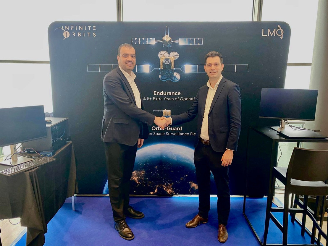 L-R - Adel Haddoud, CEO of Infinite Orbits, Michel Poucet, CEO of LMO . “By bringing together LMO with Infinite Orbits, we are not only strengthening our national space ecosystem, but also contributing to Europe’s strategic autonomy.| Photo: Infinite Orbits