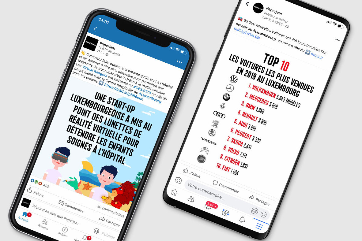 Une start-up en vue au CES 2020 et les nouvelles immatriculations de véhicules en 2019 au Luxembourg, les deux sujets viraux de la semaine sur les réseaux sociaux de Paperjam. (Illustration: Maison Moderne)