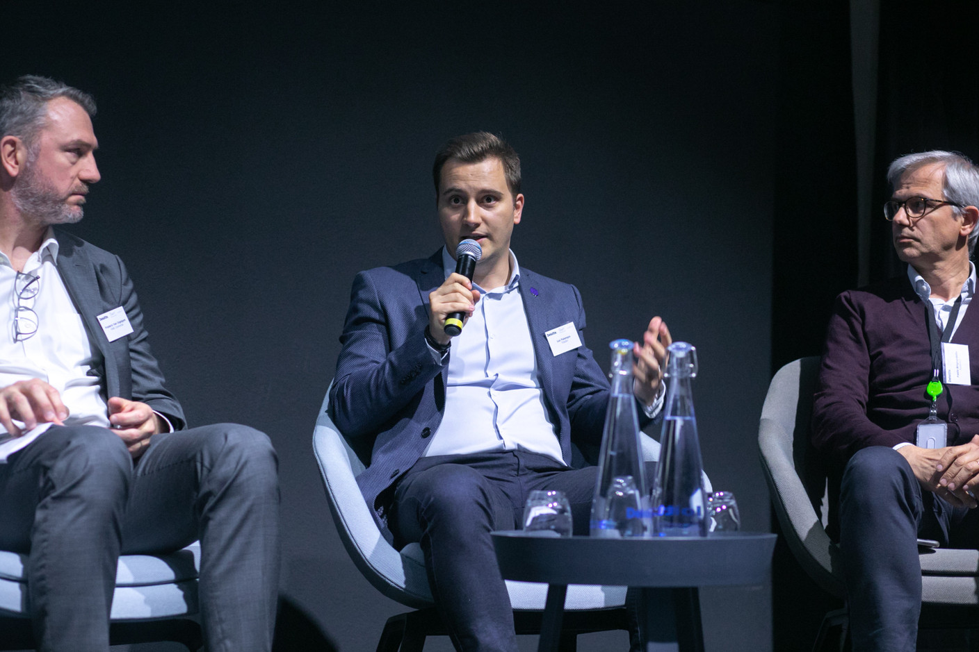 Fred Van Ingelgom of HSBC, Luc Falempin of Tokeny and Paolo Brignardello of FundDLT seen on the “Digital Assets: What lies ahead of us within European securities landscape?” panel discussion at Deloitte’s digital assets conference, 20 April 2023. Photo: Matic Zorman / Maison Moderne