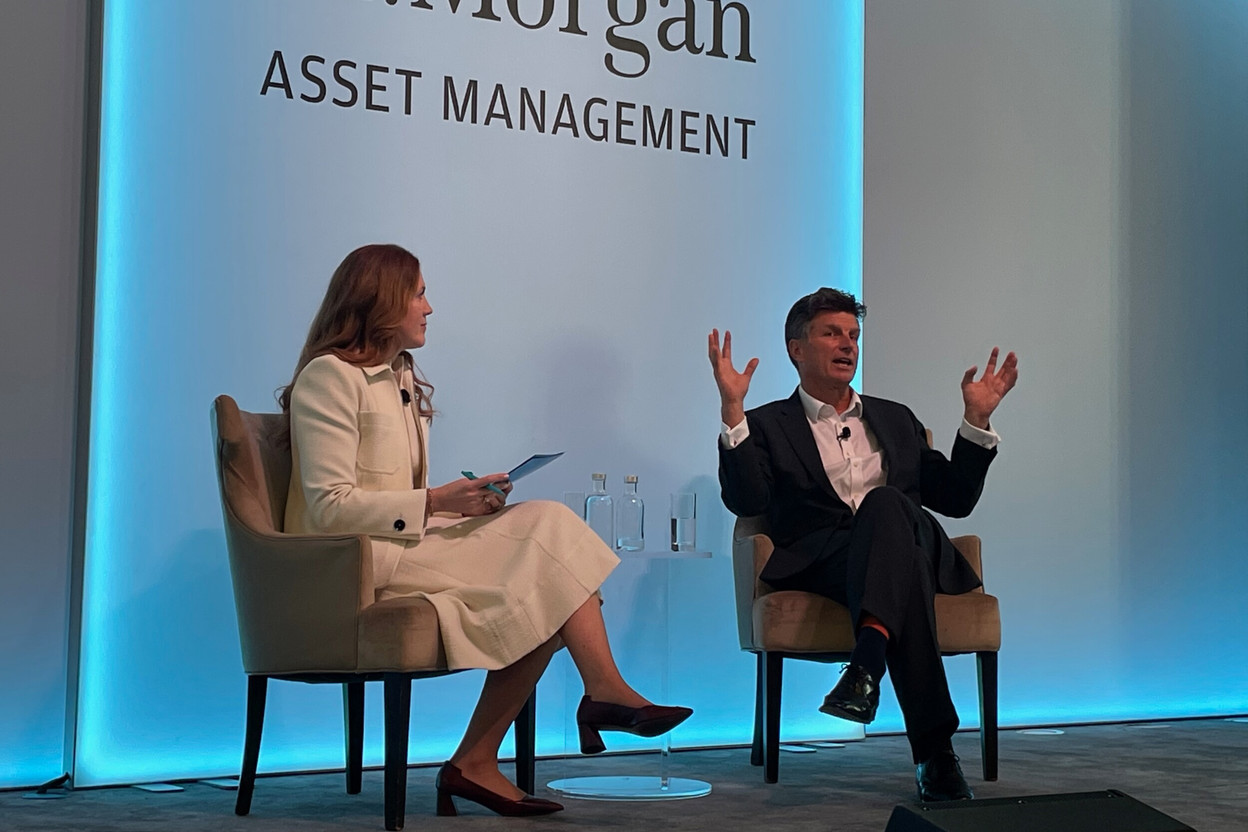 Referencing investor appetite for private-market exposure, “individuals want to own a bit of SpaceX,” said Patrick Thomson, EMEA CEO at J.P. Morgan Asset Management during their European Media Summit on 20 May 2026 in London. Photo: Sylvain Barrette