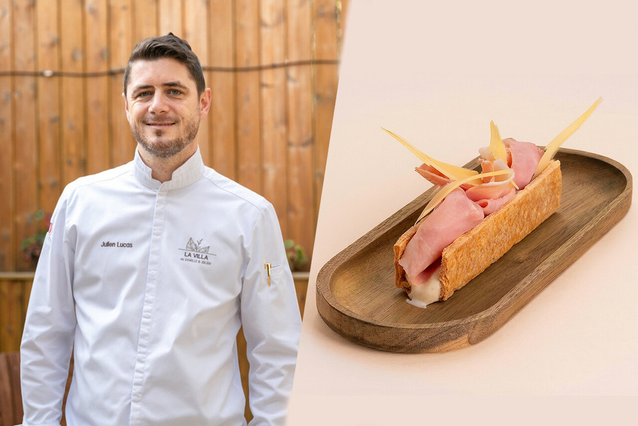The Crousti with ham, cheese and black truffle is the first in a range of eight items created by chef Julien Lucas, available on Wolt from 2 September. (Photos: Romain Gamba/archive, Marc Dostert; layout: Paperjam)
