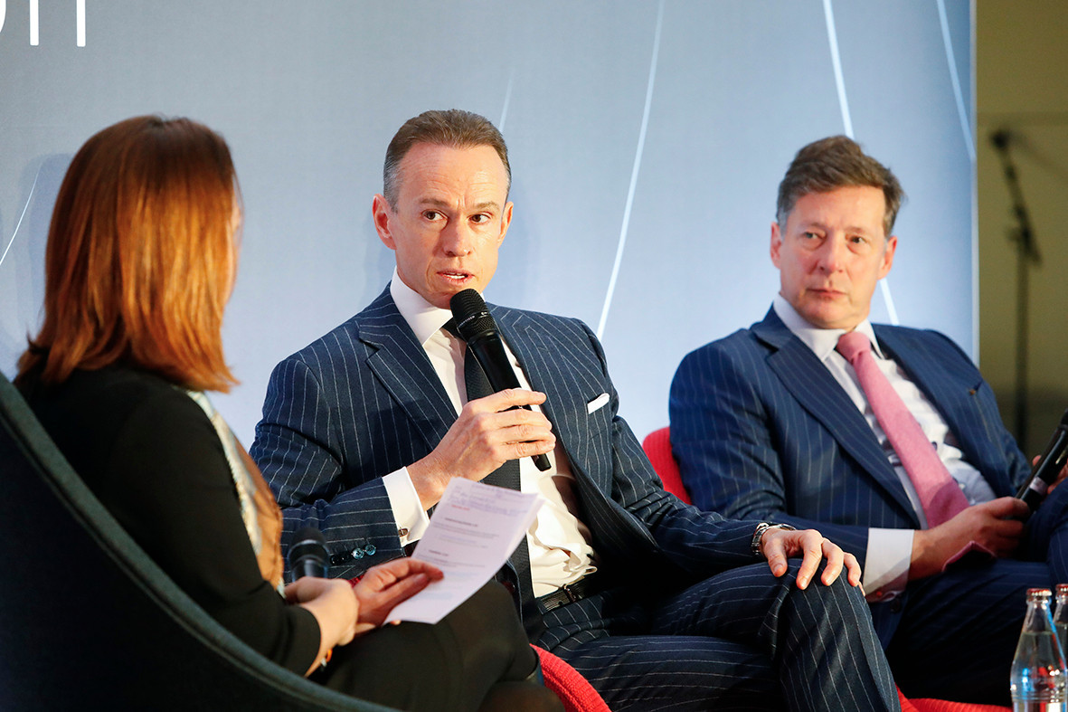Sandrine Pompidou, head of wealth management Luxembourg at Indosuez, moderated a panel discussion on the future of Luxembourg during the first day of Indoseuz’s Luxembourg Investment Forum, which took place on 27 November 2023 at the European Convention Centre in Kirchberg. The panel featured the participation of Luxembourg Stock Exchange chairman Alain Kinsch and Luxembourg for Finance CEO Nicolas Mackel. Photo: Indoseuz/Olivier Minaire Photography