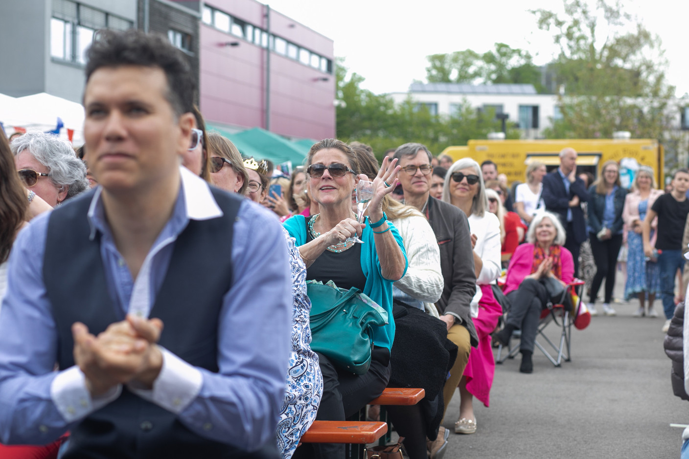 Attendees at St George’s International School celebrating the coronation service of King Charles III and Queen Camilla. Photo: Matic Zorman / Maison Moderne