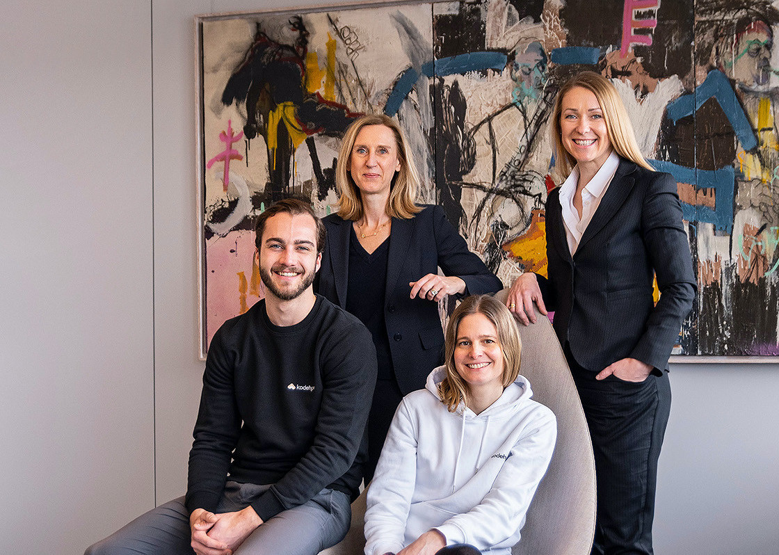 Delphine Tempé (left) and Renata Jokubauskaite (right), partners at Kleyr Grasso standing behind kodehyve CPO Véronique Ziliotto and CEO Felix Hemmerling. (Photo: kodehyve)