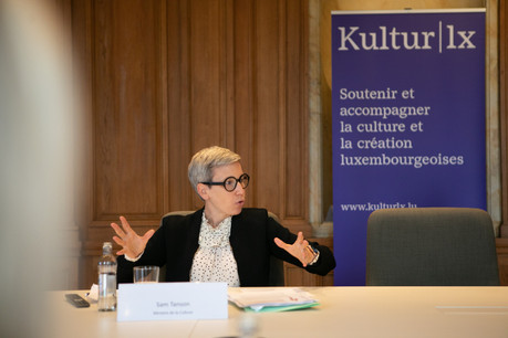La ministre luxembourgeoise de la Culture, Sam Tanson, n’a pas tari d’enthousiasme en présentant les missions, les projets et les travaux déjà accomplis par Kultur lx et ses deux coordinatrices lors de sa présentation officielle, lundi matin. (Photo: Matic Zorman/Maison Moderne)