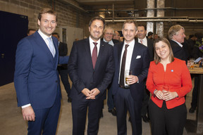 Gilles Nackaerts (Brasserie de Luxembourg ), Xavier Bettel (Premier ministre), Fabio Edoardo Sala (AB In Bev) et Maria Rocha Barros (AB In Bev) ((Photo: Brasserie de Luxembourg))