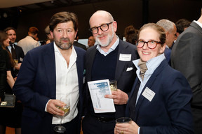 François de Mitry (Astorg), Jacques Laurent Josse (EFG Bank) and Eléonore de Potesta (Antwort Capital) at the event on private equity in uncertain times, hosted by Astorg and Lafo on 19 April 2023 at the SixSeven restaurant in Luxembourg.  Photo: Olivier Minaire Photography