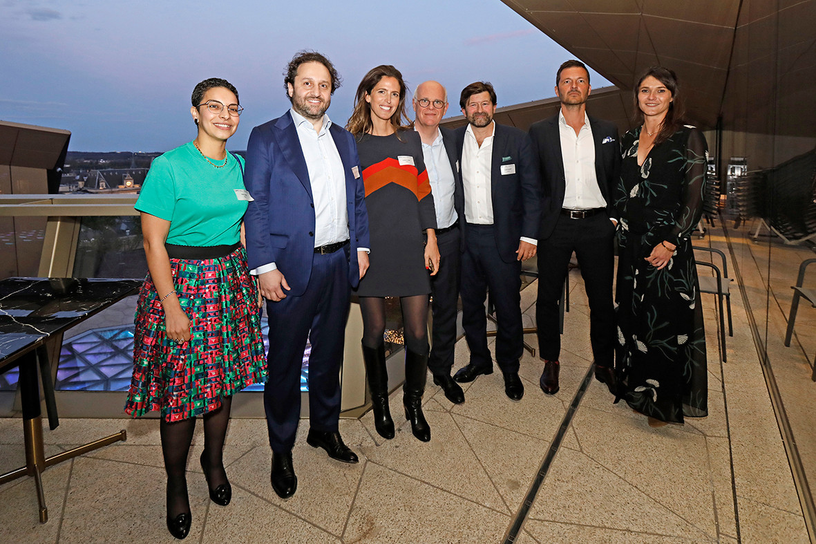 Hind El Gaidi, Lorenzo Zamboni, Joséphine Loréal, Guillaume de Malliard, François de Mitry (Astorg), Pascal Rapallino (Verona International) and Julie Lhardit (Luxembourg Association of Family Offices) at the event on private equity in uncertain times, hosted by Astorg and Lafo on 19 April 2023 at the SixSeven restaurant in Luxembourg. Photo: Olivier Minaire Photography