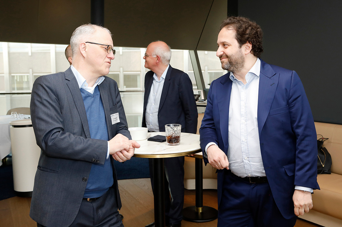 Rune Wangsmo (White Oak Management) and Lorenzo Zamboni (Astorg) at the event on private equity in uncertain times, hosted by Astorg and Lafo on 19 April 2023 at the SixSeven restaurant in Luxembourg. Photo: Olivier Minaire Photography
