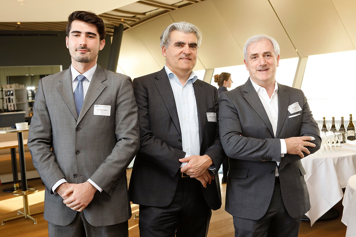 Pierre Adrien Temple, Maurizio Cengrale and Filippo Negri (UBP) at the event on private equity in uncertain times, hosted by Astorg and Lafo on 19 April 2023 at the SixSeven restaurant in Luxembourg. Photo: Olivier Minaire Photography