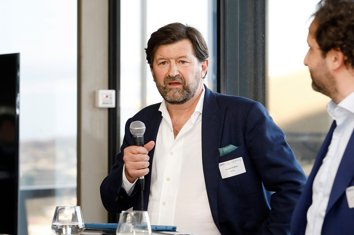 François de Mitry (Astorg) speaking at the event on private equity in uncertain times, hosted by Astorg and Lafo on 19 April 2023 at the SixSeven restaurant in Luxembourg. Photo: Olivier Minaire Photography