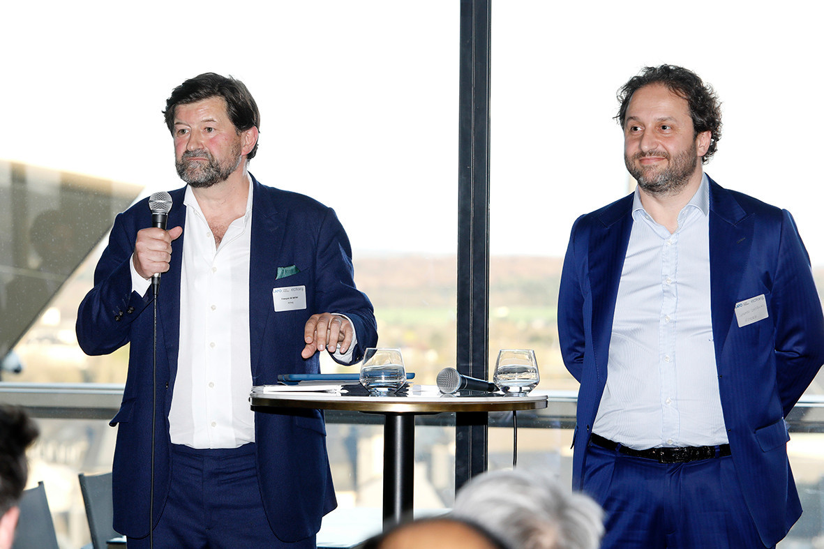 François de Mitry and Lorenzo Zamboni (Astorg) gave the keynote speech at the event on private equity in uncertain times, hosted by Astorg and Lafo on 19 April 2023 at the SixSeven restaurant in Luxembourg. Photo: Olivier Minaire Photography