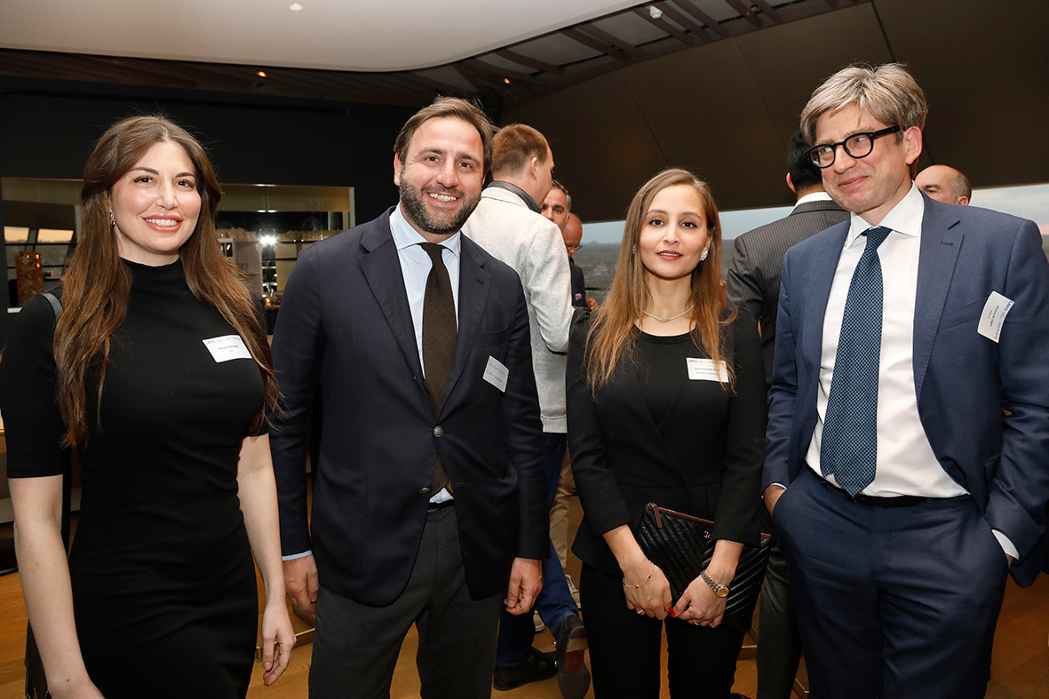 Francesca Epifania (EIF), Christian Di Carlo (Quintet Luxembourg), Chiara Fernanda Preite (BPER Bank Luxembourg) and Etienne de Crépy (Strelia) at the event on private equity in uncertain times, hosted by Astorg and Lafo on 19 April 2023 at the SixSeven restaurant in Luxembourg. Photo: Olivier Minaire Photography