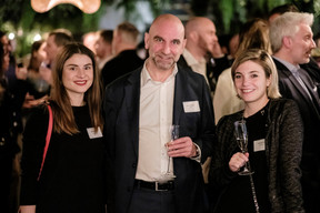 Lucile Nowobilski (Elvinger Hoss), Sébastien Fourny (KPMG) and Céline Molitor (Azel Fund) at the Luxembourg Association of Family Offices (LAFO) winter 2023 cocktail, which took place on 8 February 2023 at Hertz PopUp. Photo: Jan Hanrion for LAFO