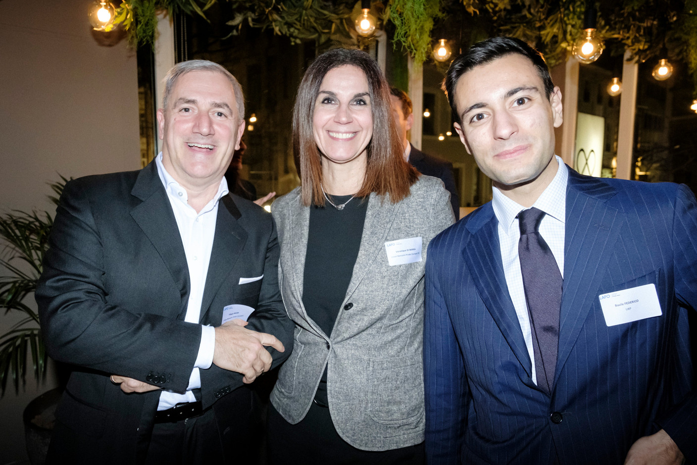 Filippo Negri, Véronique Di-Maria and Basile Federico (UBP) at the Luxembourg Association of Family Offices (LAFO) winter 2023 cocktail, which took place on 8 February 2023 at Hertz PopUp. Photo: Jan Hanrion for LAFO
