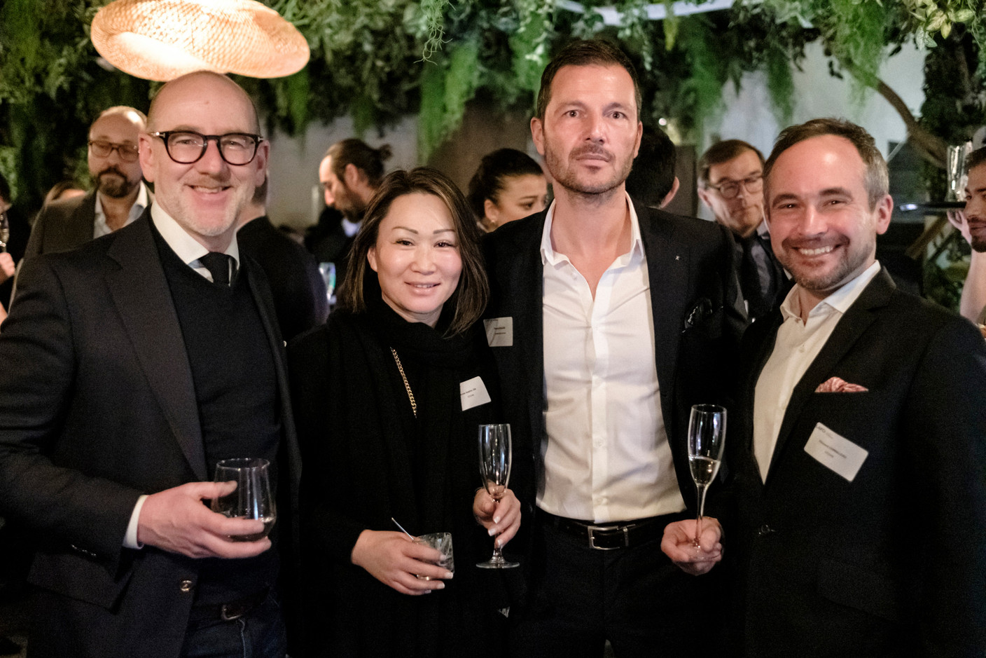 Jacques-Laurent Josse (EFG Bank), Anne-Sophie Jin (Ocean), Pascal Rapallino (Verona International) and Vincent Cornilleau (Ocean) at the Luxembourg Association of Family Offices (LAFO) winter 2023 cocktail, which took place on 8 February 2023 at Hertz PopUp. Photo: Jan Hanrion for LAFO
