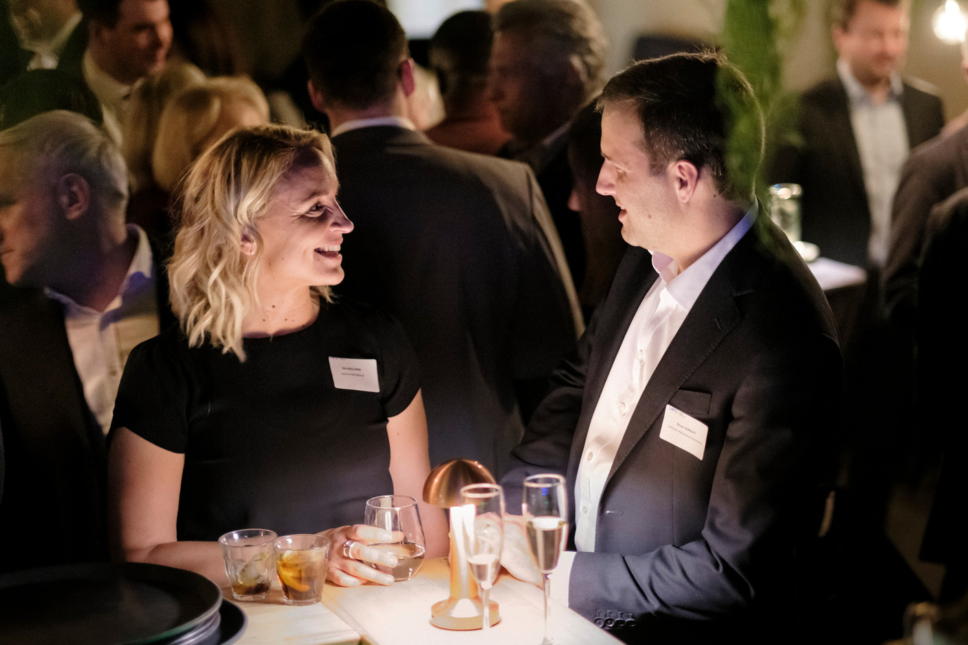 Kim Beal-Rose (Verona International) and Simon Gorbutt (Lombard International Assurance) at the Luxembourg Association of Family Offices (LAFO) winter 2023 cocktail, which took place on 8 February 2023 at Hertz PopUp. Photo: Jan Hanrion for LAFO