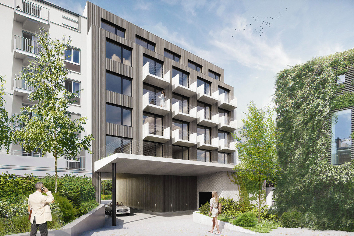 Vue de la façade arrière de l’immeuble Largo, actuellement en construction à Hollerich. (Illustration: Bauer Group)