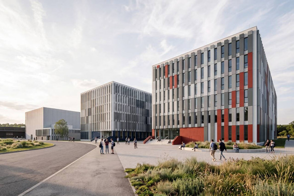 Vue de synthèse du futur Neos Space Campus à Kockelscheuer, qui réunira notamment le siège de la Luxembourg Space Agency, un incubateur pour les start-up et un centre national de test pour les satellites et équipements spatiaux. (Photo: CDCL)