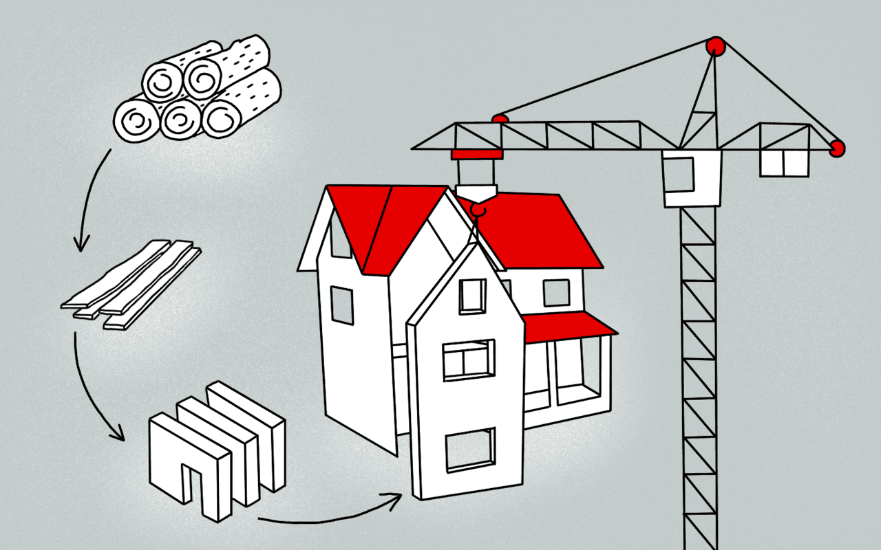 La start-up Leko peut construire une maison près de trois fois plus rapidement qu’une en béton. (Illustration: Ellen Withersova)