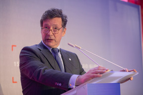 Nicolas Mackel, CEO of Luxembourg for Finance, is seen speaking during Luxembourg for Finance’s 15th anniversary reception, 20 February 2023. Photo: Matic Zorman/Maison Moderne