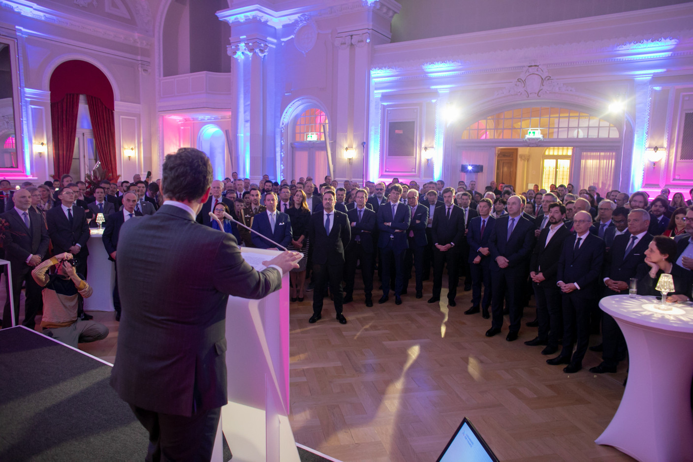 Nicolas Mackel, CEO of Luxembourg for Finance, is seen speaking during Luxembourg for Finance’s 15th anniversary reception, 20 February 2023. Photo: Matic Zorman/Maison Moderne