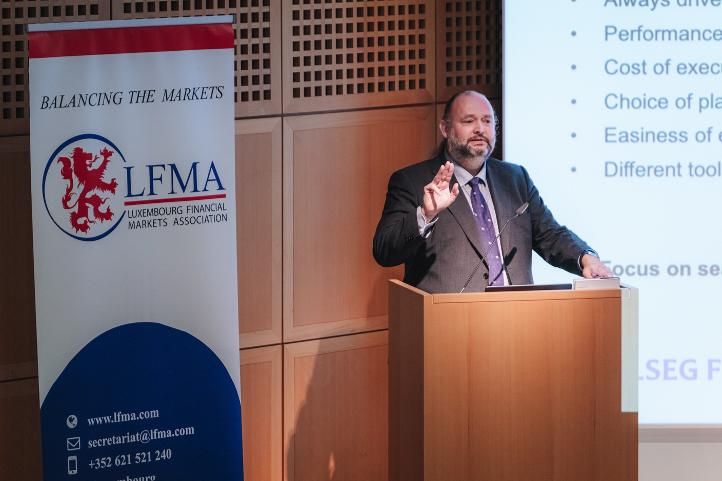 Bart Joris, head of FX sell-side trading at LSEG, gave a speech on FX market evolution and streamlining workflows at the LFMA’s Forward Financial Thinking Forum, held on 12 September 2023 at the Mudam. Photo: Sabino Parente