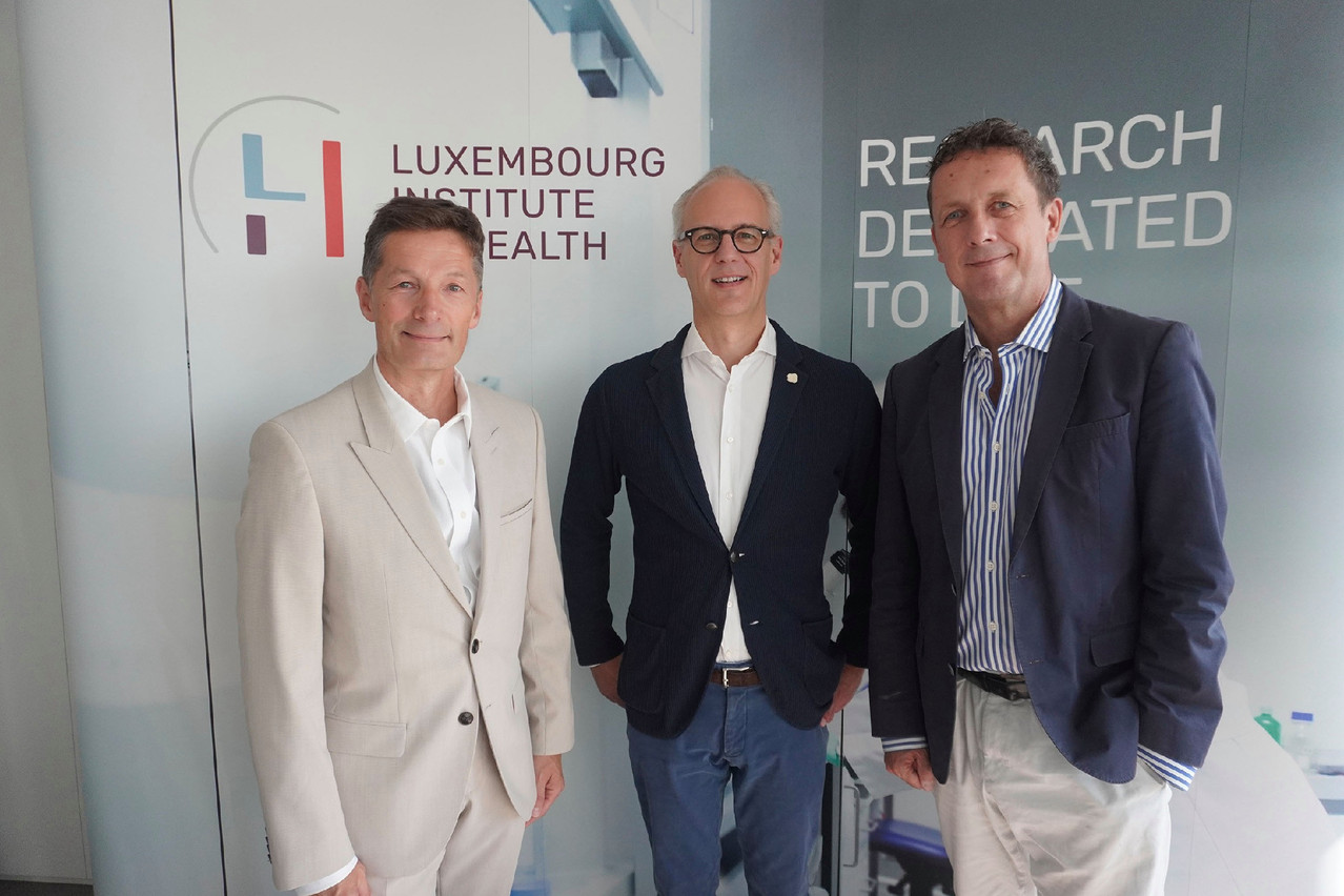 Pictured from left to right: Expon Capital co-founder and managing partner Alain Rodermann, Expon Capital co-founder and managing partner Jérôme Wittamer, Luxembourg Institute of Health CEO Ulf Nehrbass. Photo: Provided by the Luxembourg Institute of Health