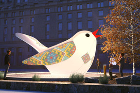 The Soloveiko songbird is the national bird of Ukraine, and a symbol of song and happiness. As part of the Eurovision celebrations in Liverpool, there have been 12 unique #SoloveikoSongbirds dotted around the city, each representing different regions. Photo: Visit Liverpool