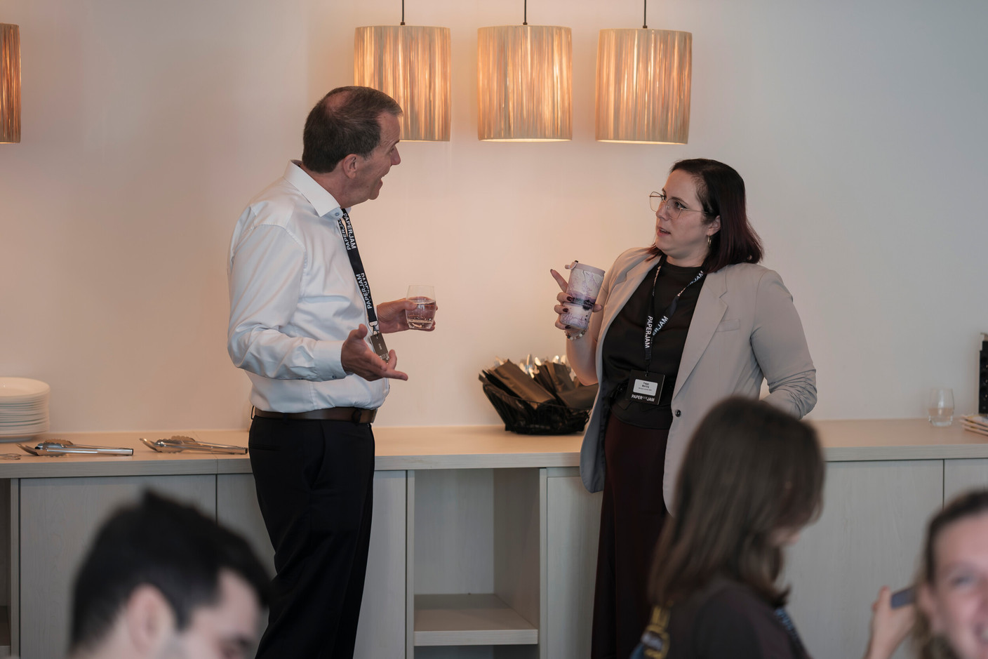 Clément Wampach (TK Elevator Luxembourg) and Peggy Mertzig (Mertzig & Jourdan). (Photo: Jan Hanrion/Paperjam)