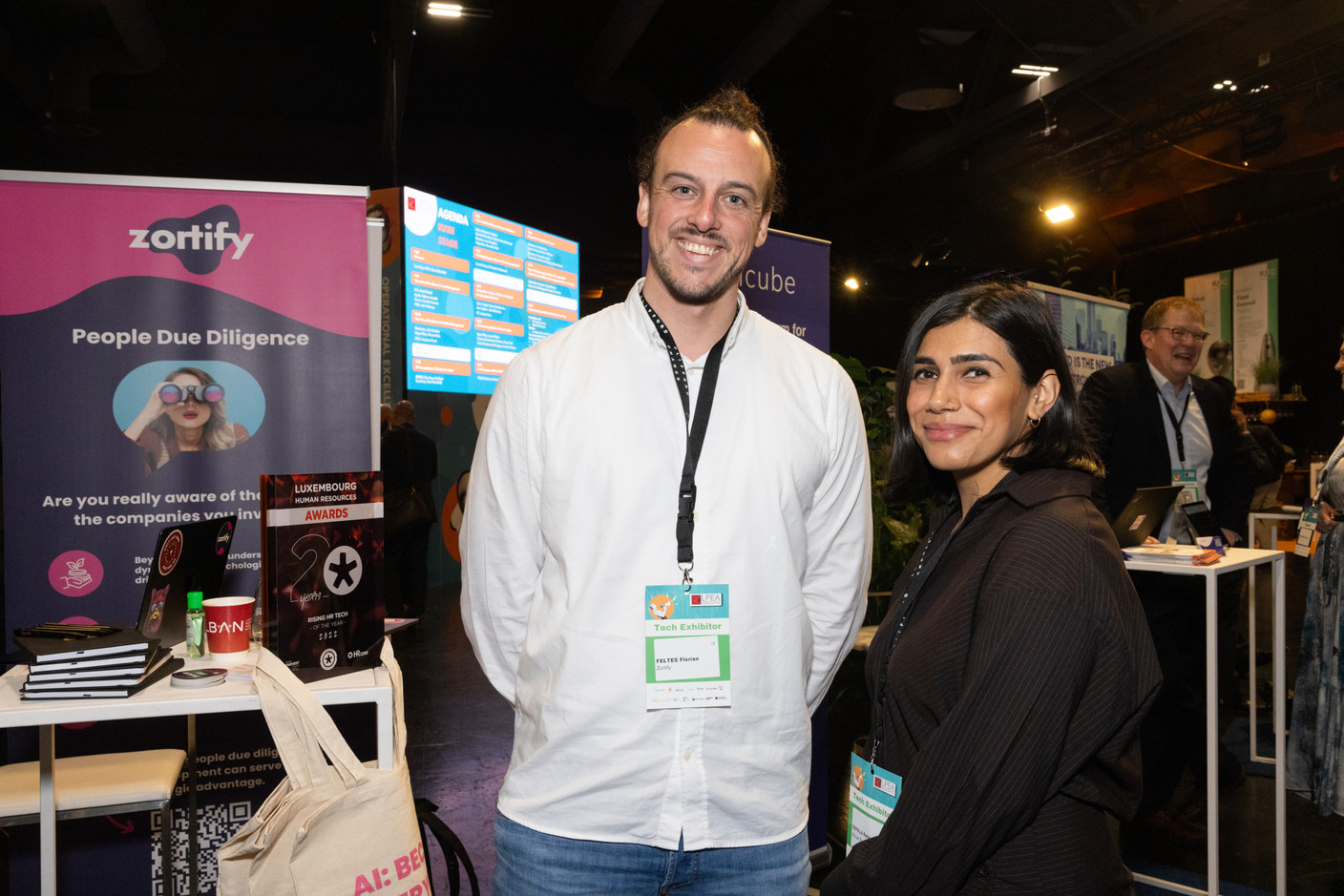 Florian Feltes (Zortify) and Rehka Depala (Allvue Systems) at the LPEA Insights conference at Luxexpo, 17 October 2024. Photo: Eva Krins/Maison Moderne