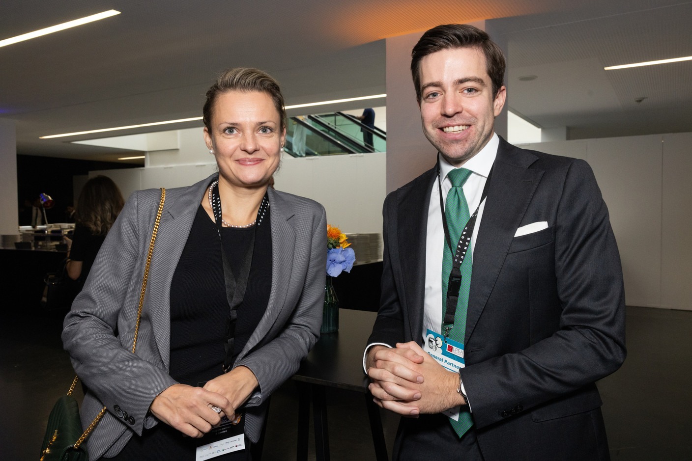 Veronika Zukova (Société Générale Securities Services) and Michael Hoffmann (Partners Group) at the LPEA Insights conference at Luxexpo, 17 October 2024. Photo: Eva Krins/Maison Moderne