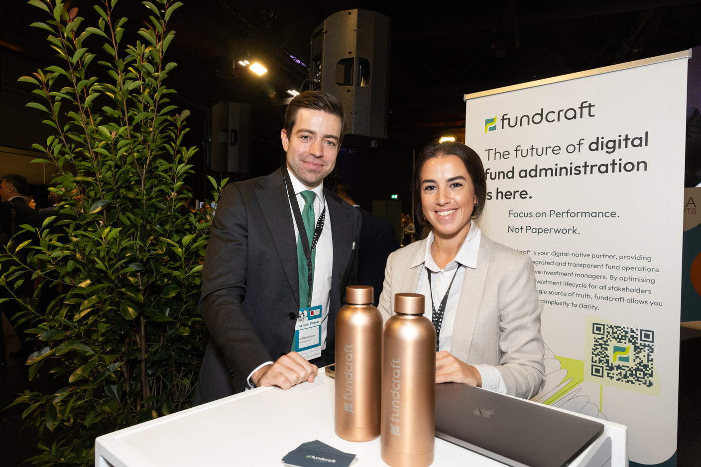 Michael Hoffmann (Partners Group) and Chloé Naon (Fundcraft) at the LPEA Insights conference at Luxexpo, 17 October 2024. Photo: Eva Krins/Maison Moderne