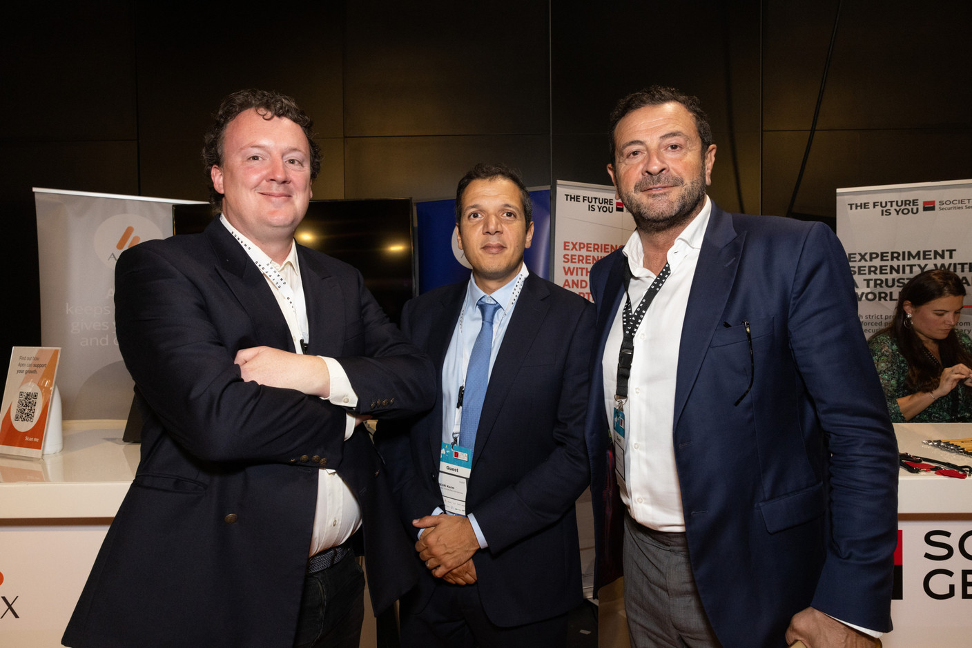 Benoit De Belder (independent non-executive director), Karim Rezki (Société Générale Securities Services) and Antonio Irene (Société Générale Securities Services) at the LPEA Insights conference at Luxexpo, 17 October 2024. Photo: Eva Krins/Maison Moderne