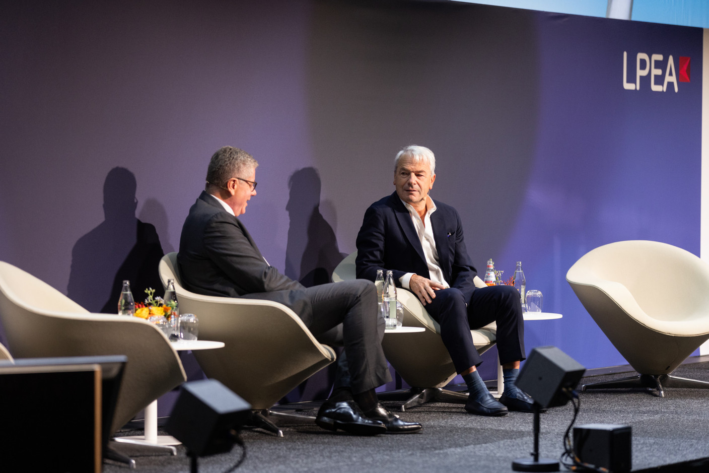 Claus Mansfeldt, chair of Swancap Investment Management and the Luxembourg Private Equity & Venture Capital Association (LPEA), and Dominique Gaillard, executive chair of Armen, spoke about private equity general partner (GP) consolidation during the LPEA Insights conference, held at Luxexpo, 17 October 2024. Photo: Eva Krins/Maison Moderne