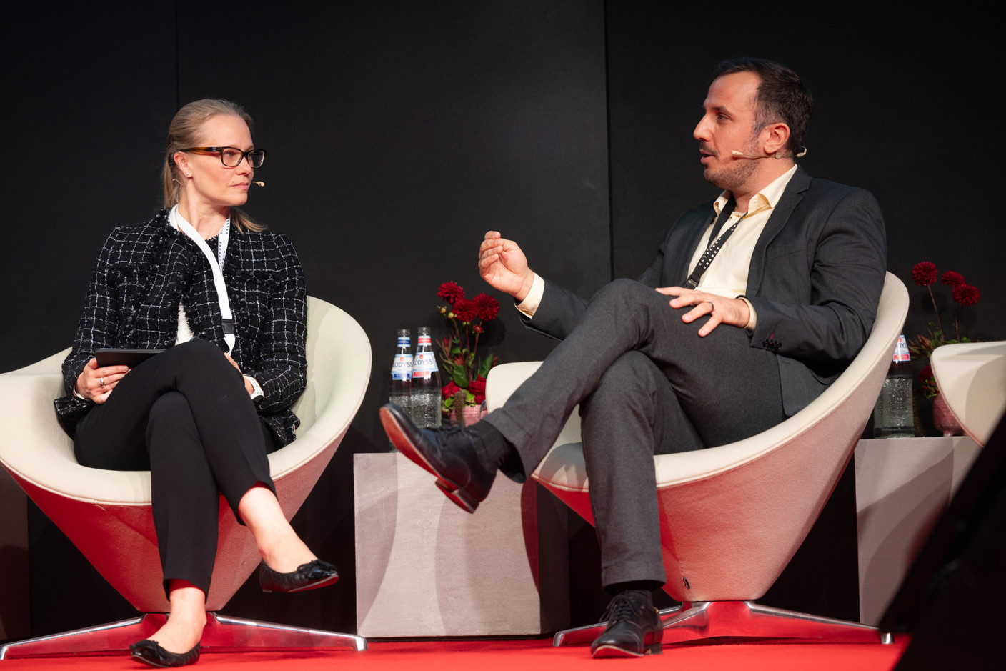 Britta Harper (Blackstone) and Joshua Stone (EQT Group) were two of the panellists who spoke during the buyout market overview session at the Luxembourg Private Equity & Venture Capital Association’s Insights conference on 19 October 2023 at Luxexpo. Photo: Guy Wolff/Maison Moderne