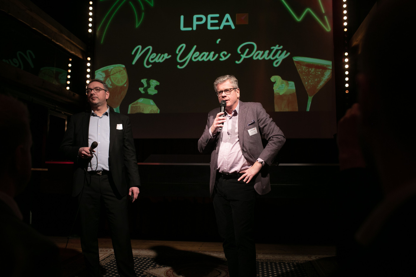 Stéphane Pesch, CEO of LPEA, and Claus Mansfeldt, president of LPEA, speaking at the association's New Year's reception, held at Melusina on 19 January 2023. Matic Zorman / Maison Moderne