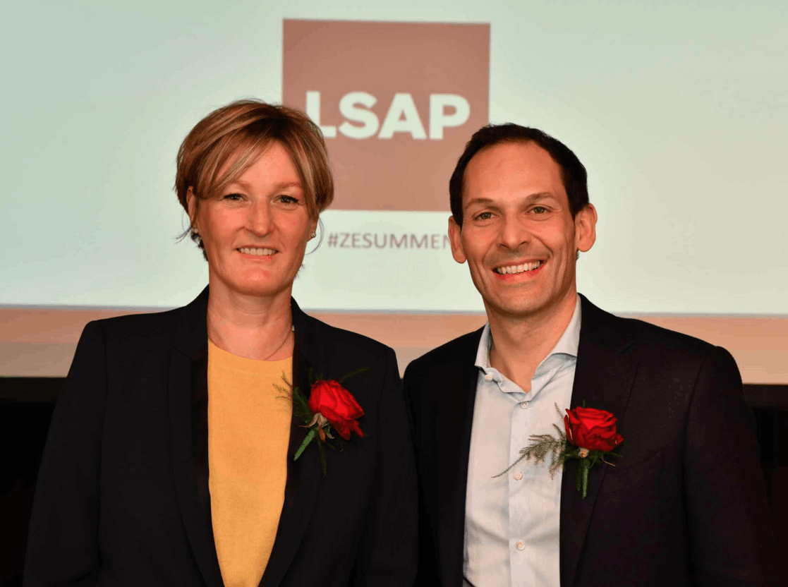 Former secretary of state for the economy Francine Closener and mayor of Dudelange Dan Biancalana will lead the LSAP party.  Photo: LSAP