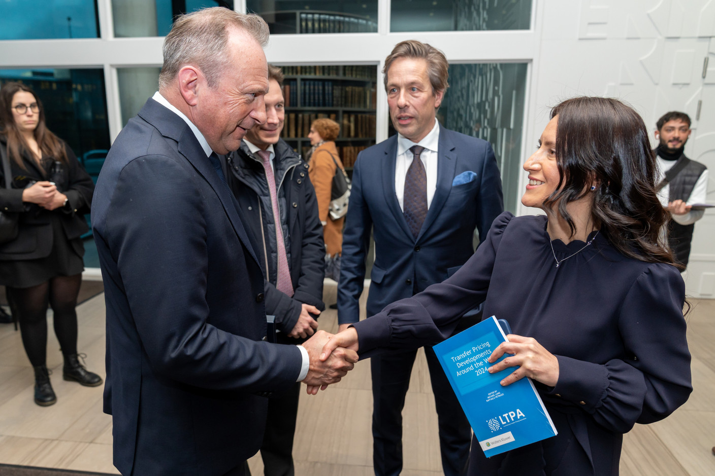 L to r: Finance minister Gilles Roth (CSV), Jean-Paul Olinger (ACD), Jean Schaffner (A&O Shearman) and Vanessa Ramos Ferrín (LTPA) at the official launch ceremony of the Luxembourg Transfer Pricing Association held at A&O Shearman, 25 February 2025. Photo: Emmanuel Claude/Focalize