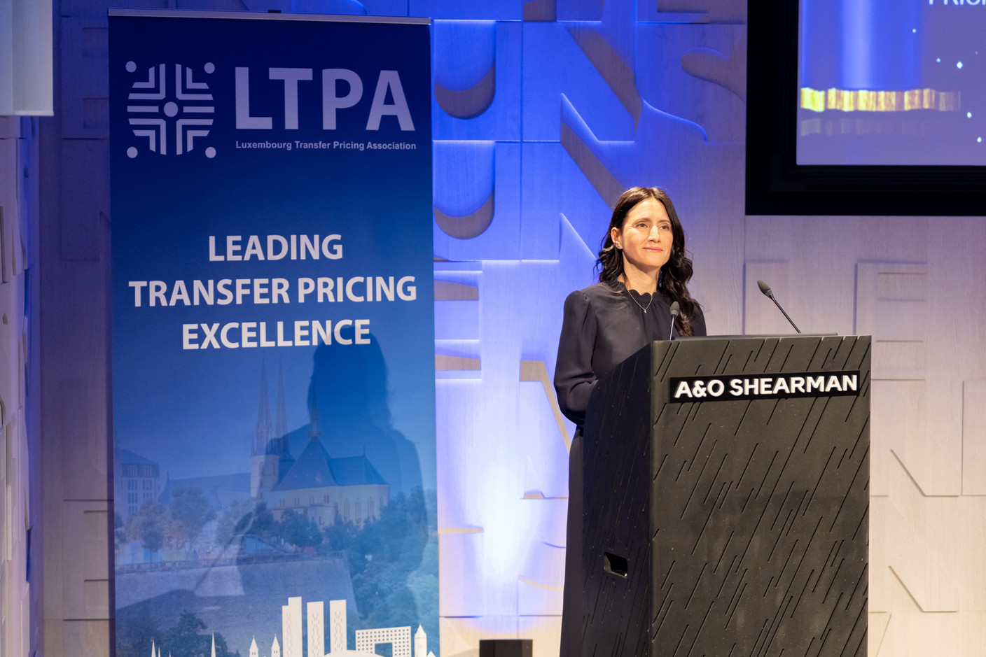 Vanessa Ramos Ferrín, president of the Luxembourg Transfer Pricing Association (LTPA), speaking during the official launch ceremony of the organisation, held at A&O Shearman, 25 February 2025. Photo: Emmanuel Claude/Focalize