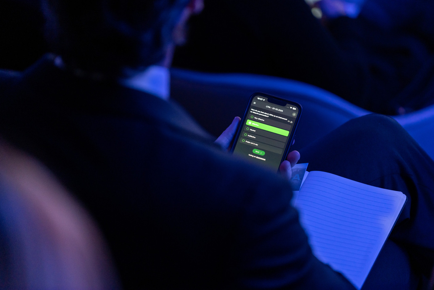 Attendees participated in polls related to transfer pricing during the official launch ceremony of the Luxembourg Transfer Pricing Association, held at A&O Shearman, 25 February 2025. Photo: Emmanuel Claude/Focalize