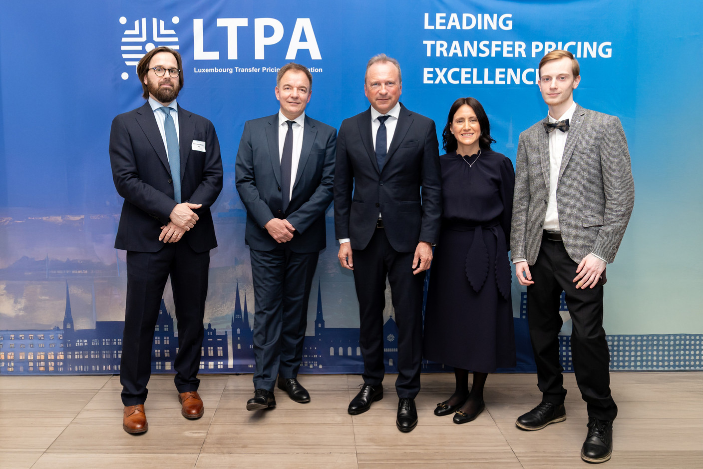L to r: Pierre-Alexis Recroix, Patrick Labranche, finance minister Gilles Roth (CSV), Vanessa Ramos Ferrín and Laimis Šilkaitis, pictured at the official launch ceremony of the Luxembourg Transfer Pricing Association, held at A&O Shearman, 25 February 2025. Emmanuel Claude/Focalize, tous droits reserves