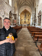 Lucas meets a Spanish priest on the Camino trail. Photo: Darren Robinson