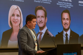 Gabriel Mykhaylov, deputy of Kharkiv City Council, at the third Ukraine Resilience Business Forum, held at the Luxembourg Chamber of Commerce, 5 March 2025. Photo: Kateryna Mostova