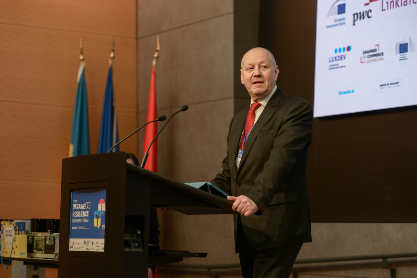 Ronald Dofing, ambassador of Luxembourg to Ukraine, at the third Ukraine Resilience Business Forum, held at the Luxembourg Chamber of Commerce, 5 March 2025. Photo: Kateryna Mostova