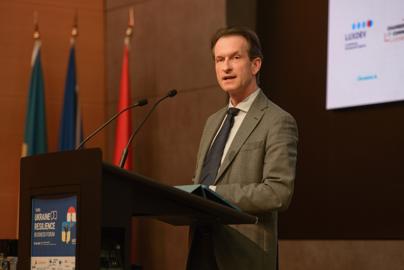 Carlo Thelen, director-general of the Luxembourg Chamber of Commerce at the third Ukraine Resilience Business Forum, held at the Luxembourg Chamber of Commerce, 5 March 2025. Photo: Kateryna Mostova